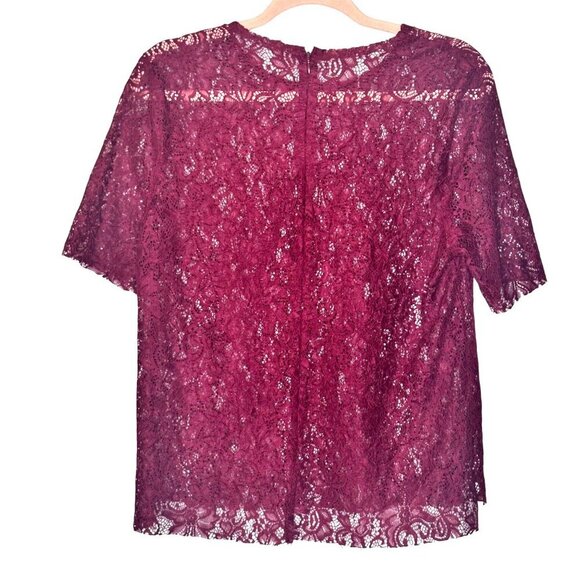 Elegant Womens Sheer Lace Blouse Burgundy Cottage Fairy Romantic Lace - Picture 2 of 9
